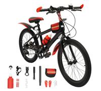 ROGONPDK Vélo pour enfant 20 pouces, 7 vitesses, vélo pour garçons et filles avec gourde, sac de rangement, cloche de boussole, capacité de charge : 85 kg (rouge)
