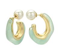 ROGOWOL Boucles d'oreilles créoles ouvertes en résine acrylique en forme de C avec dos boule de perles hypoallergéniques double face pour femmes et filles, Perle, Pas de gemme