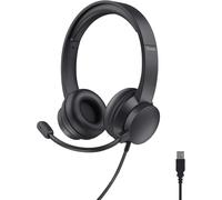 Roha II Casque USB avec Micro Léger On Ear, Arceau Réglable, Microphone Flexible, Câble 1,8 m, Casque Audio PC Filaire pour Ordinateur Portable Bureau Teletravail Chat Zoom Teams - Noir