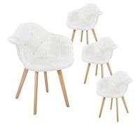 Chaise Altobuy ROHAN - Lot de 4 Fauteuils Imitation Laine Motif Patchwork Blanc -