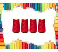 Rohans Fil à surjeteuse 40/2 (120), 4570 m de fil à coudre, cônes multicolores pour machine à coudre, 100 % polyester (rouge, 4)