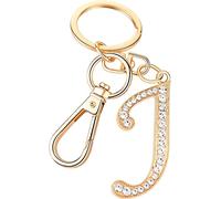 Rohans Porte-clés de voiture en alliage plaqué or avec strass en cristal et lettre de l'alphabet, J, taille unique