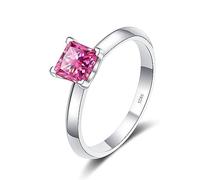 ROHCGHC bague en diamant, 2ct Princesse Coupe D Couleur VVS1 Blanc/Vert/Rose Bague en Diamant Moissanite Anniversaire de Fiançailles Promesse Alliances for Femmes avec Certificat(Pink,6)