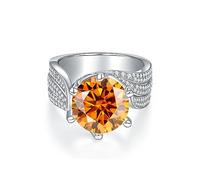 ROHCGHC bague en diamant, Bagues de fiançailles Moissanite 5ct for femmes coupe ronde couleur D VVS1 bagues en diamant bleu/jaune/rose bandes mariage avec certificat(Orange,8)