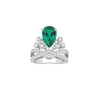ROHCGHC bague en diamant, Couronne Moissanite anneaux for femmes 1.5ct poire taille diamant bague de fiançailles D couleur VVS1 mariage avec certificat(Green,6)