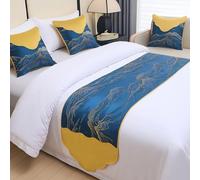 ROHCGHC Couvre-Lits, Chemin de lit et écharpes Luxe, écharpe d'extrémité à Motif Patchwork Montagnes, literie élégante, décoration Chambre Coucher d'hôtel Mariage(Blue1,50 * 210cm for 150cm Bed)
