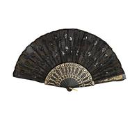 ROHCGHC éventail Pliant, Éventail à Main Pliable - de Mariage Danse Style Chinois en Soie et Dentelle Fleurs Ivoire 2021 Nouvel éventail Artisanal décoratif(Black)