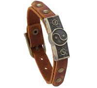 ROHCGHC Les perles,Bracelet en perles de jade, Bracelet chinois Taiji en cuir de vache for hommes et femmes, modèles Yin Yang Gossip, bijoux à main for Couple(Brown)