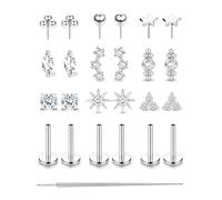 Roheafer 18G Argent Piercing Helix Tragus Hypoallergénique Piercing Oreille Acier Inoxydable Labret À Filetage Interne Pour Lèvre et Cartilage Boucles d'Oreilles Femme en Acier Inoxydable