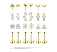Roheafer 20G Or Piercing Helix Tragus Hypoallergénique Piercing Oreille Acier Inoxydable Labret À Filetage Interne Pour Lèvre et Cartilage Boucles d'Oreilles Femme en Acier Inoxydable