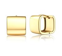 Roheafer Boucles d'oreilles Créoles pour Femmes - Mini Créoles Épaisses en Argent 925 | Plaqué Or 14 carats Boucles d'oreilles Huggie | Hypoallergénique(W Square-G)