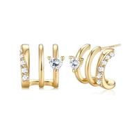 Roheafer Boucles d'Oreilles Tige Argent 925 Huggie Triple Illusion Clous Boucles d'Oreilles Griffe Plaqué Or 14K Zircon Brillant Wrap pour Femme(G-Heart CZ)
