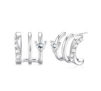 Roheafer Boucles d'Oreilles Tige Argent 925 Huggie Triple Illusion Clous Boucles d'Oreilles Griffe Plaqué Or 14K Zircon Brillant Wrap pour Femme(S-Heart CZ)