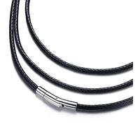 Roheafer Collier en Cuir pour Homme Femme 2mm/3mm Collier en faux cuir noir pour pendentif avec fermoir en acier inoxydable, cordon en cuir imperméable 41-71cm dans une boîte cadeauJJ-NE73-3-61