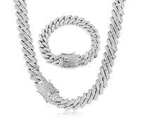 Roheafer Cubains Chaîne pour Homme Iced Out Bracelet Collier Cubain Miami 14MM Zircon Cubique Collier et Bracelet Chaîne Diamant Bling Plaqué Or 18K Bijoux Hip Hop pour Hommes Femmes