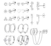 Roheafer Lot de 13 paires de boucles d'oreilles en or médical pour tragus, hélix, piercing d'oreille en acier chirurgical plaqué or 14 carats, Acier inoxydable, Zircone cubique