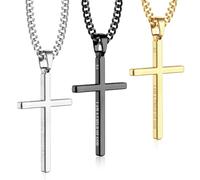 Roheafer Lot de 3 colliers avec pendentif en forme de croix en acier inoxydable pour homme - Noir - Or et argent - Collier réglable - Bijoux chrétiens tendance pour adultes - Cadeaux de baptême pour