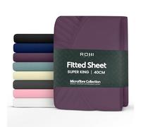 Rohi Drap-housse 100 % microfibre - 40 cm de profondeur avec coins élastiques - Doux, hypoallergénique et durable - Drap-housse (prune, 150 x 200 cm)