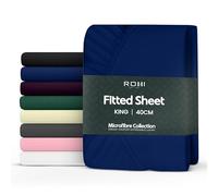 Rohi Drap-housse 100 % microfibre - 40 cm de profondeur avec coins élastiques, doux, hypoallergénique et durable (bleu marine, 150 x 200 cm)