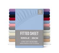 Rohi Drap-housse en microfibre pour lit simple 25 cm, confortable, doux et respirant, avec coins élastiques, hypoallergénique et durable (bleu ciel, 90 x 190 cm)