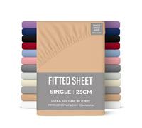 Rohi Drap-housse en microfibre pour lit simple 25 cm, confortable, doux et respirant, avec coins élastiques, hypoallergénique et durable (latte, 90 x 190 cm)