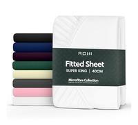 Rohi Drap-housse super king size 100 % microfibre, 40 cm, très profond avec coins élastiques, ultra doux, hypoallergénique et durable (blanc, 180 x 200 cm)