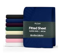 Rohi Drap-housse super king size 100 % microfibre, 40 cm, très profond avec coins élastiques, ultra doux, hypoallergénique et durable (bleu marine, 180 x 200 cm)