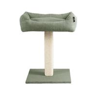 Rohrschneider Arbre à chat avec canapé douillet, bois massif, tissu côtelé, 45 x 58 x 68 cm, élément à gratter et allonger, housse amovible, sauge