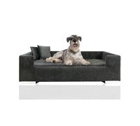 Rohrschneider Canapé pour chien - Panier pour chiens de taille moyenne et grande taille - Bord haut - Housse lavable - Velours côtelé 100 % polyester - Gris - 90 x 57 x 26 cm - Avec 2 coussins