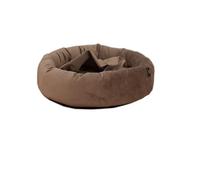Rohrschneider LAJOS Îlot douillet pour chien, ronde, avec bord haut, housse amovible, lavable à la main, tissu velours polyester, dessous antidérapant, coussin intérieur amovible (taupe, taille M : Ø