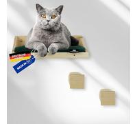 Rohrschneider Mur d'escalade massif naturel - Éléments muraux pour chat avec lit pour chat et 2 escaliers pour chat avec sisal - Coussin lavable - Charge maximale : 30 kg - Coussin en velours côtelé