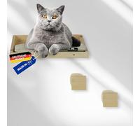 Rohrschneider Mur d'escalade massif naturel - Éléments muraux pour chat avec lit pour chat et 2 escaliers pour chat avec sisal - Coussin lavable - Charge maximale : 30 kg - Coussin en velours côtelé