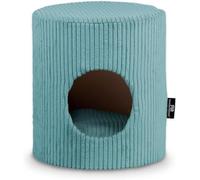 Rohrschneider Niche Ronde pour Animaux avec Tabouret, Tissu Velours Côtelé, Coussin Amovible, 32x32x55 cm, Beige ou Turquoise (Turquoise, sans Tabouret)