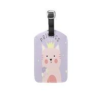 Roi Chaton Chat Mignon Dessin Animé Etiquettes à Bagages de Valises Etiquette Nom Adresse ID en Cuir Tags pour Le Voyage(2pcs)