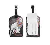Roi De Lion Arc-en-Ciel De Licorne Etiquettes à Bagages de Valises Etiquette Nom Adresse ID en Cuir Tags pour Le Voyage(2pcs)