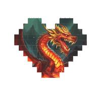 Roi dragon dans le feu de construction de briques en forme de cœur, puzzle photo personnalisé pour adultes Micro blocs de construction 3D pour décoration d'intérieur