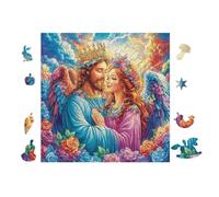 Roi et Reine avec Un Ange 100 Pièces Puzzle Débutant en Voitureton sans Déformation Facile Apprentissage Anti-Stress Passe-Temps Idée Cadeau Saint Valentin Premium 28x28cm