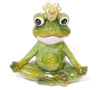 Roi Grenouille avec couronne Statuette de jardin assise en céramique Hauteur 18cm