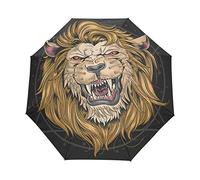 Roi Lion Chat Doré en Colère Parapluie Pliant Ouverture et Fermeture Automatique Protection UV Parapluies Pliant Coupe-Vent Ultra-léger pour Voyager Plage Femmes Enfants Fille