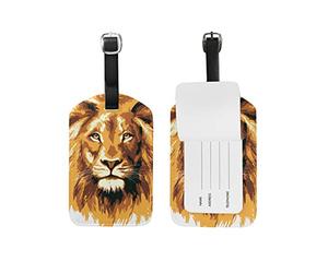 Roi Lion d'or Etiquettes à Bagages de Valises Etiquette Nom Adresse ID en Cuir Tags pour Le Voyage(2pcs)