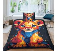 Roi Lion Housse De Couette 2 Pièces Enfants Animaux de Compagnie Animaux Parure De Lit Housse De Couettes avec Taie d'oreiller Single（135x200cm）