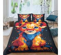Roi Lion Housses De Couettes Microfibre Animaux de Compagnie Animaux 3 Pièces avec Fermeture Éclair,pour Adultes Jeunes Garçons Enfants Housse De Couette King（220x240cm）