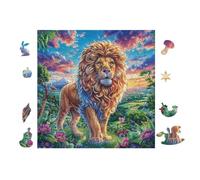 Roi Lion Jardin Fleuri 100 Pièces Puzzle Collectionneur en Carton Anti-Déchirure Haute Difficulté Motif Complexe Décoration Murale Collection Cadeau Premium 28x28cm