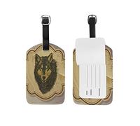 Roi Loup Etiquettes à Bagages de Valises Etiquette Nom Adresse ID en Cuir Tags pour Le Voyage(2pcs)