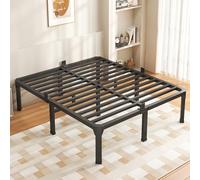 ROIL Cadre de lit California King Size de 35,6 cm avec butoir coulissant de matelas - Double lattes en acier noir anti-couinement - Plate-forme en métal - Cadre de lit très résistant sans bruit à