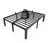ROIL Cadre de lit California King Size de 35,6 cm, plateforme en métal, pas besoin de sommier tapissier avec trou de tête de lit, pieds d'angle ronds, fixations de matelas, lattes en acier robuste de