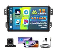 Roinvou 4+64G Android 15 Autoradio pour Suzuki Splash Ritz/Opel Agila 2004-2014 sans Fil CarPlay Android Auto, 9 Pouces Écran Tactile Radio Bluetooth WiFi GPS 32EQ FM/RDS SWC AHD Camera de Recul