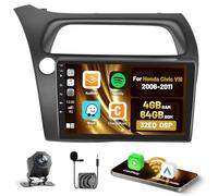 Roinvou 4+64G Android Autoradio pour Honda Civic VIII 2006-2011 sans Fil CarPlay Android Auto MirrorLink, 9 Pouces Écran Tactile Radio avec Bluetooth WiFi GPS 32EQ FM/RDS SWC Camera de Recul