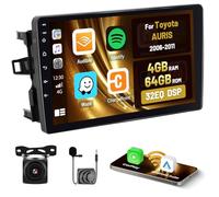 Roinvou 4+64G Android Autoradio pour Toyota AURIS 2006-2011 sans Fil CarPlay Android Auto MirrorLink, 9 Pouces Écran Tactile Radio avec Bluetooth WiFi GPS 32EQ FM/RDS SWC Camera de Recul