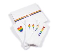 Roits Lot de 3 Chaussettes Pride en Coffret Cadeau - Chaussettes de Sport Blanches Coton Unisexe avec Motifs Arc-en-ciel LGBTQ+ - Accessoires Marche des Fiertés Homme et Femme - Fabriqué en Espagne